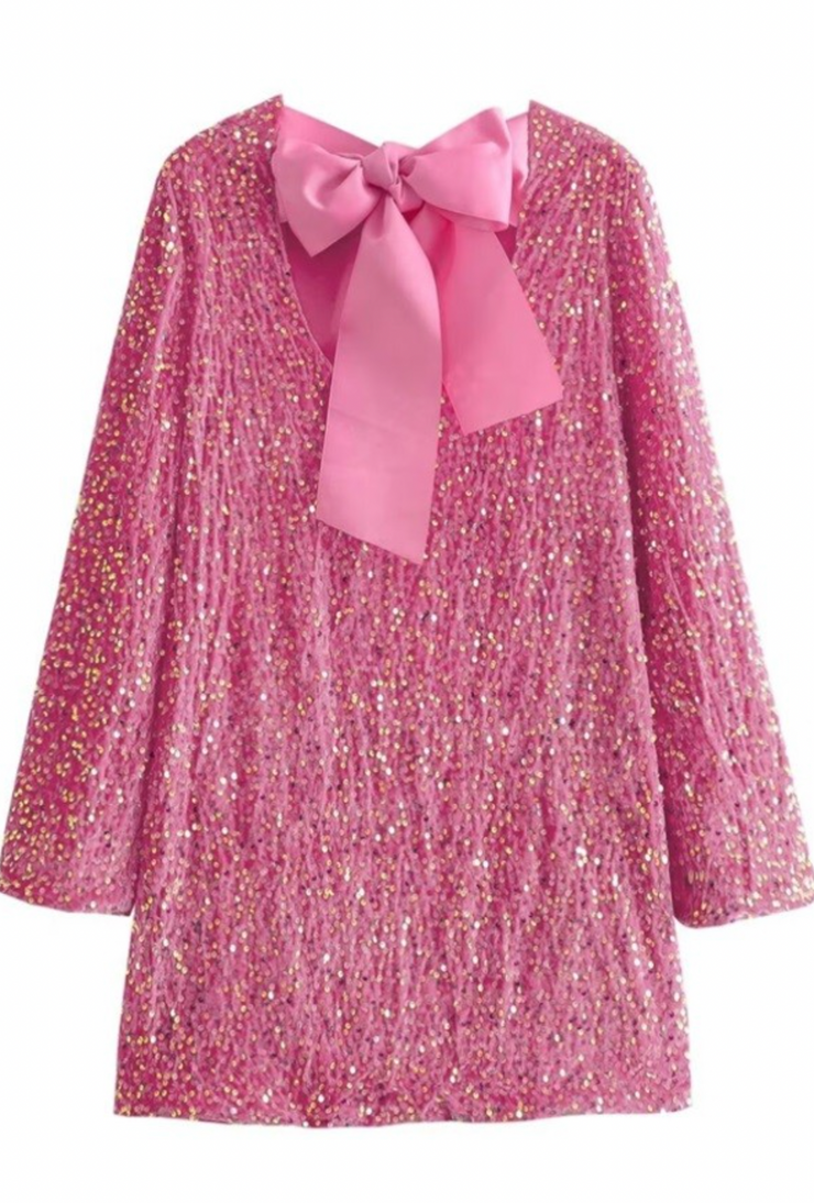 Pretty in Pink Sequin Bow Back Dress