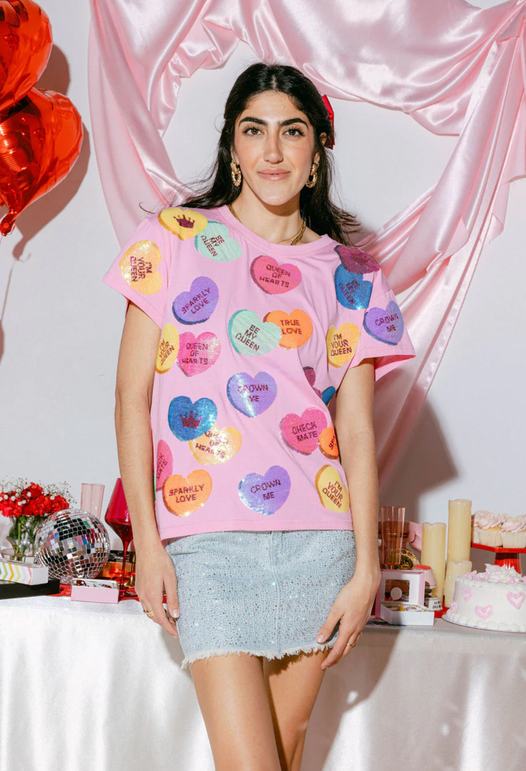 Magenta Sequin Candy Heart Tee