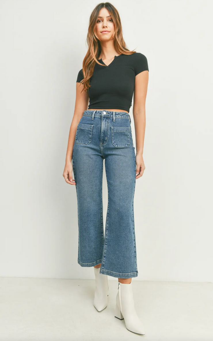 Patch Pocket Wide Leg | MEDIUM DENIM