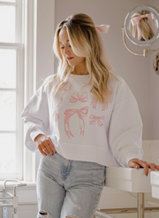 Bows White Cropped Corded Sweatshirt