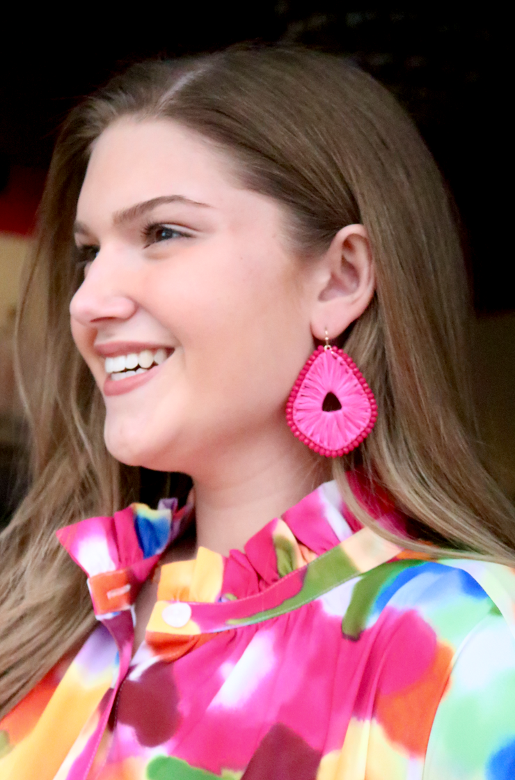St Lucia Beaded Trim Earring | Hot Pink