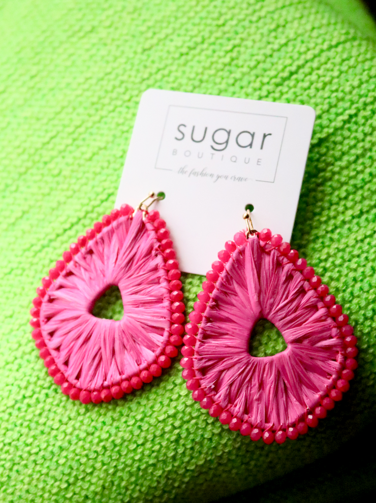 St Lucia Beaded Trim Earring | Hot Pink