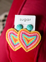 Raffia Heart Shaped Earring | Multicolor