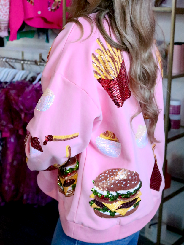 Burgers and Fries Icon Sequin Sweatshirt
