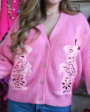 Queen of Sparkles Pink Sequin Bunny Cardigan