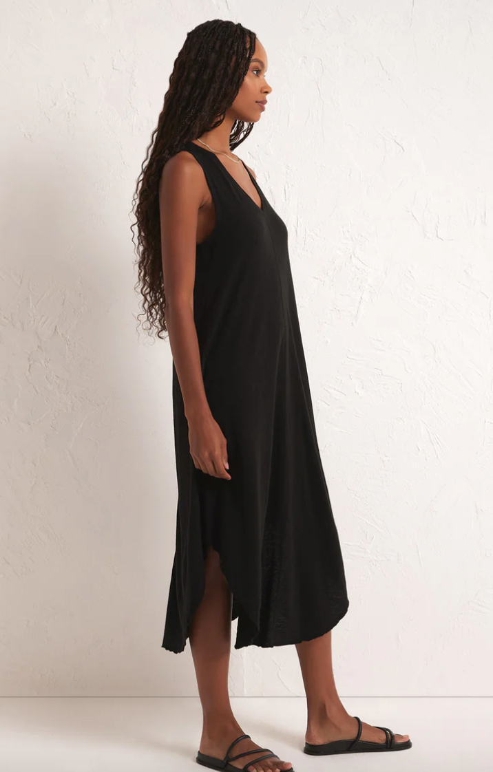 Reverie Slub Midi Dress | Black