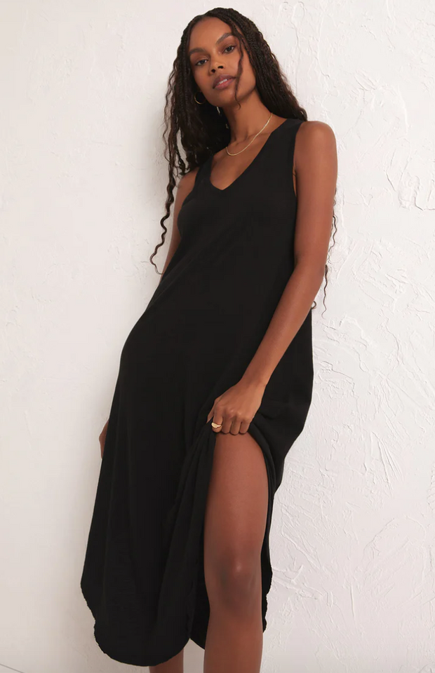 Reverie Slub Midi Dress | Black