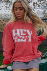 Hey Batter Batter Corded Sweatshirt | Red
