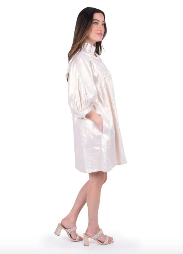 Stella Dress | White Gold Metallic Linen
