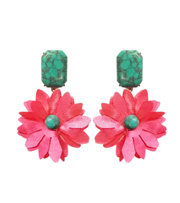 Pink and Turquoise Flower Earrings
