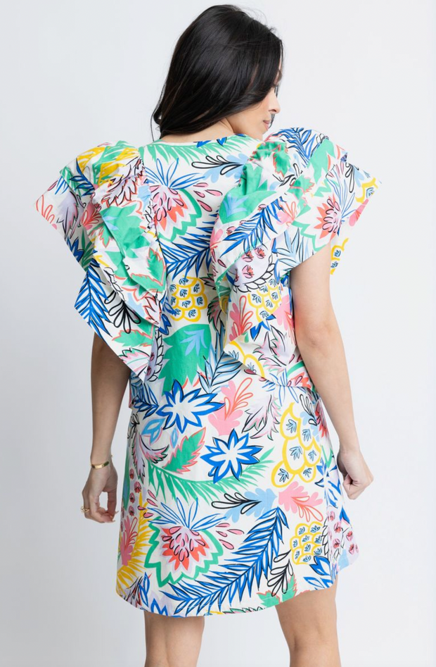 Lori Ruffle Dress - Multi Palm