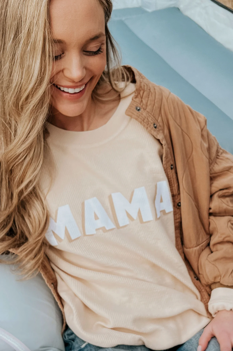 Mama Corded Sweatshirt | Neutral Ecru