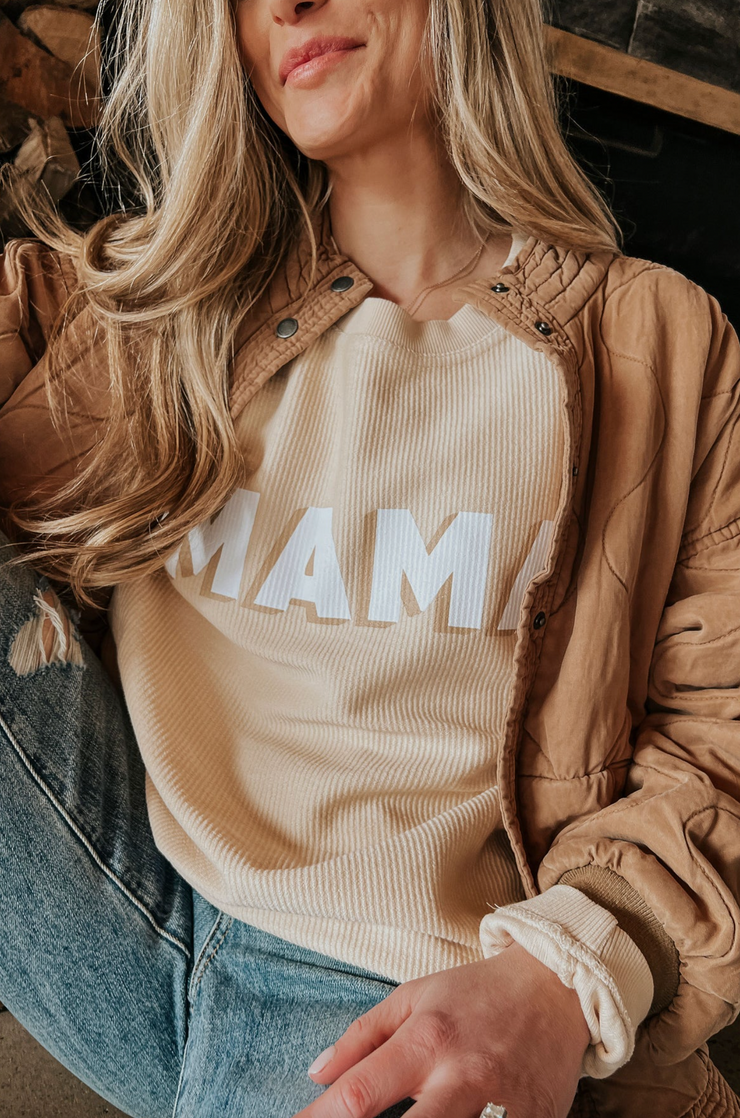 Mama Corded Sweatshirt | Neutral Ecru