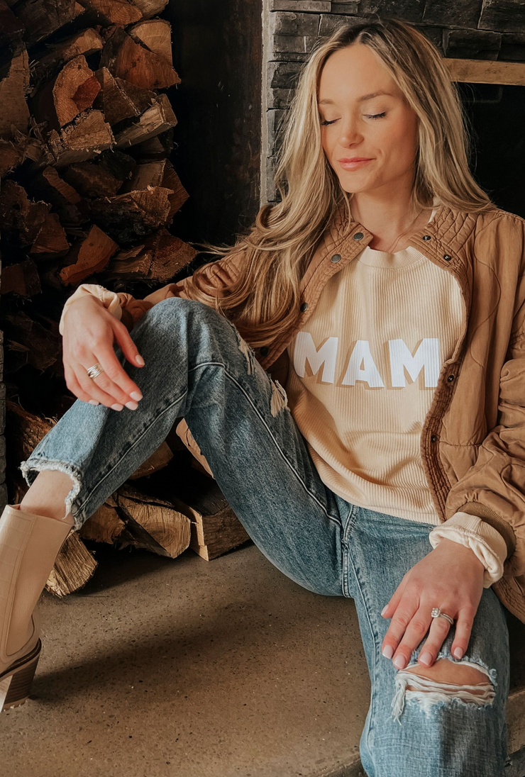 Mama Corded Sweatshirt | Neutral Ecru