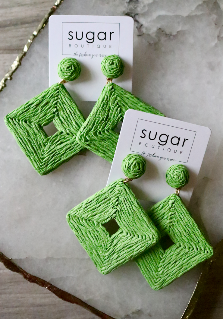 Diamond Raffia Earring | Lime