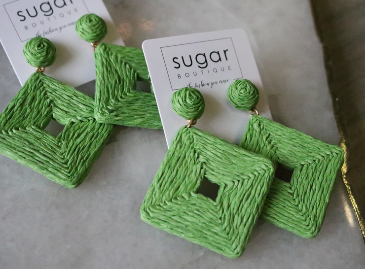 Diamond Raffia Earring | Lime