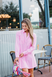 Rosemary Stripe Button Up Shirtdress | Pink