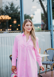 Rosemary Stripe Button Up Shirtdress | Pink