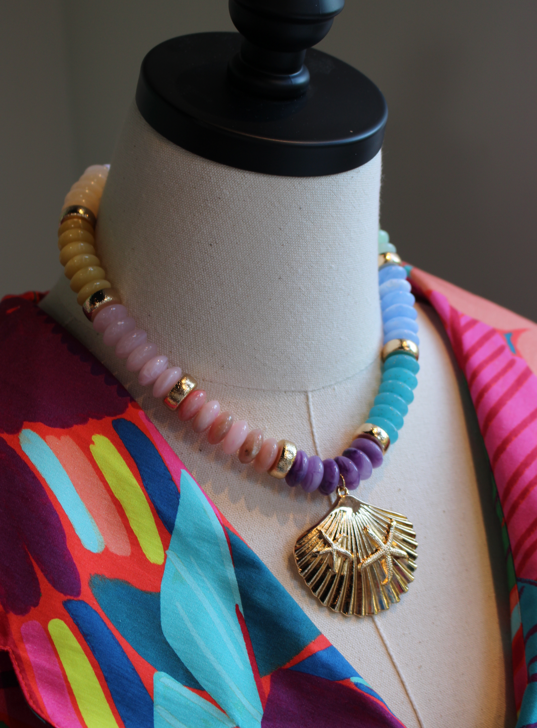 Rainbow Beaded Seashell Necklace