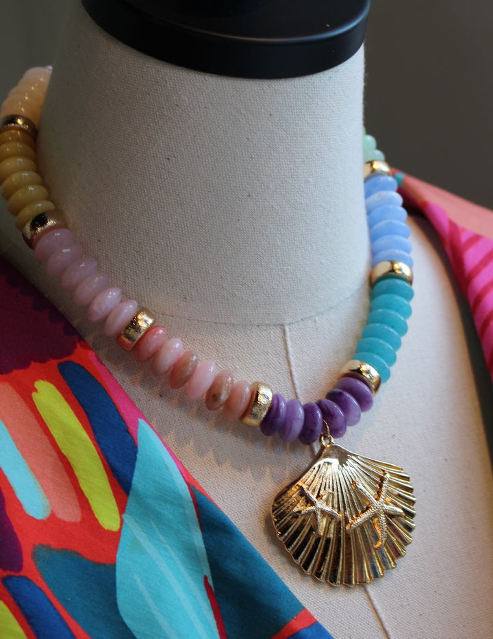 Rainbow Beaded Seashell Necklace