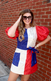 Red, White & Blue Colorblock Star Dress