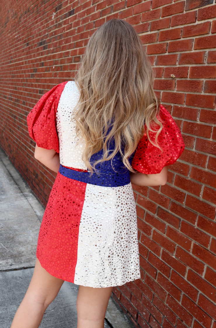 Red, White & Blue Colorblock Star Dress