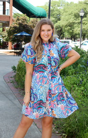 Exotic Floral Button Tiered Dress - XS