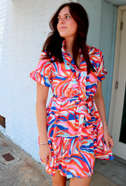 Color Swirl Ruffle Dress - XS,S