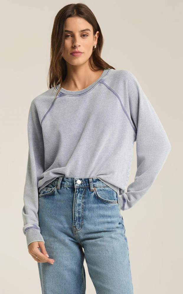 Saldana Knit Denim Top | Washed Indigo - XS