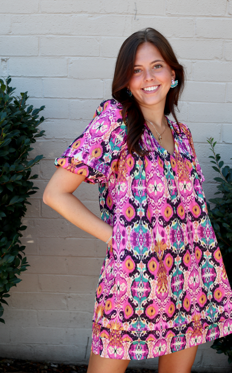 Ally Aztec Puff Sleeve Dress