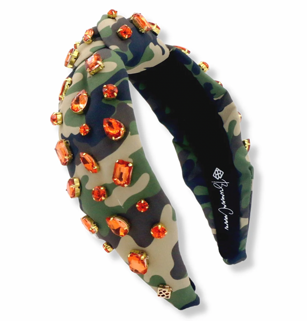 Adult Size Camo Headband with Orange Crystals