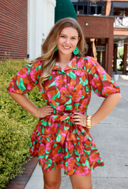 Poppy Trim Puff Sleeve Dress