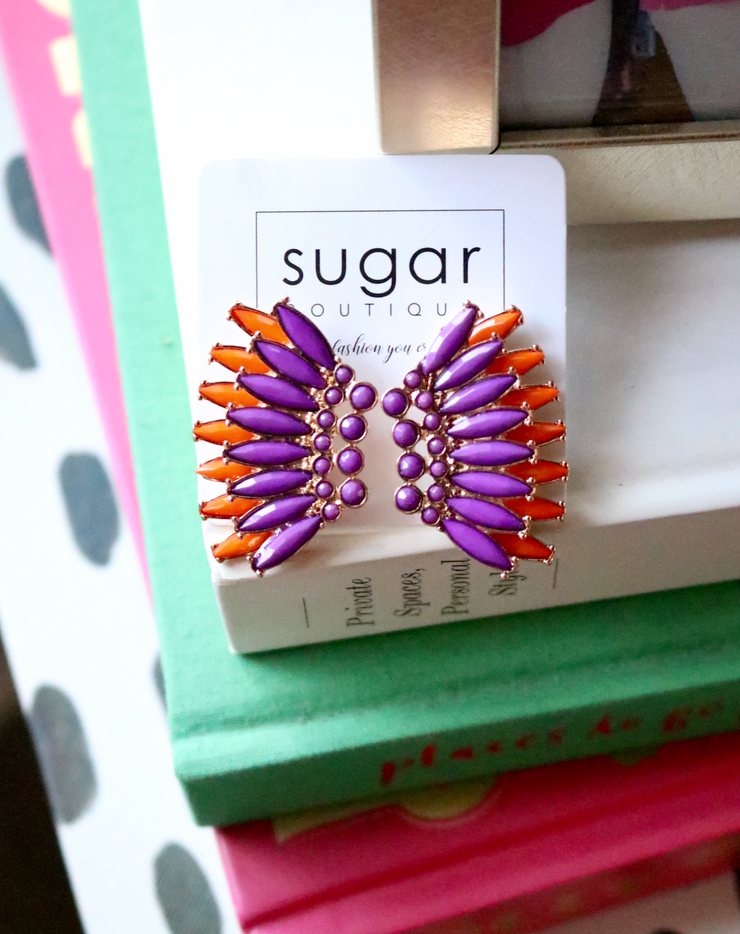 Glam Fan Earring | Purple + Orange