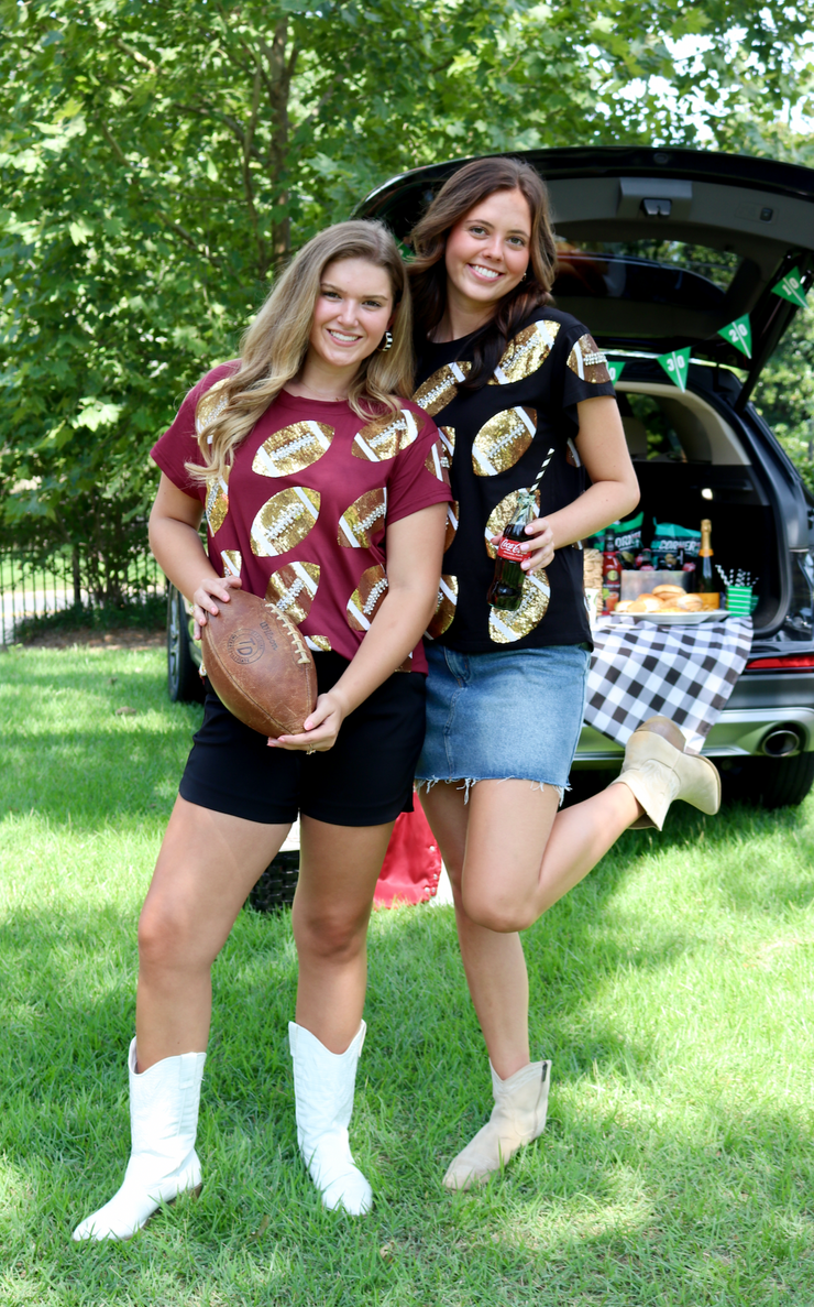 Black & Gold Rhinestone  Football Tee