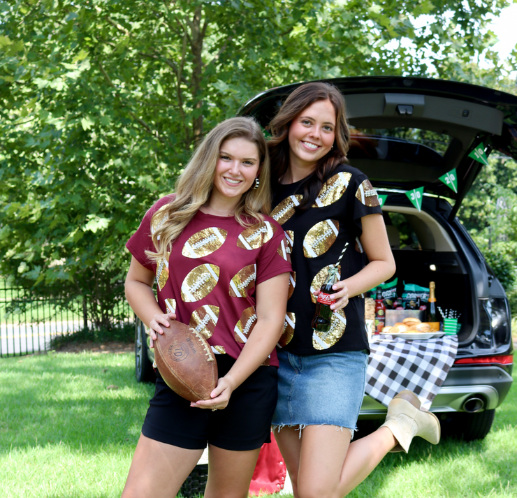 Maroon & Gold Rhinestone Football Tee