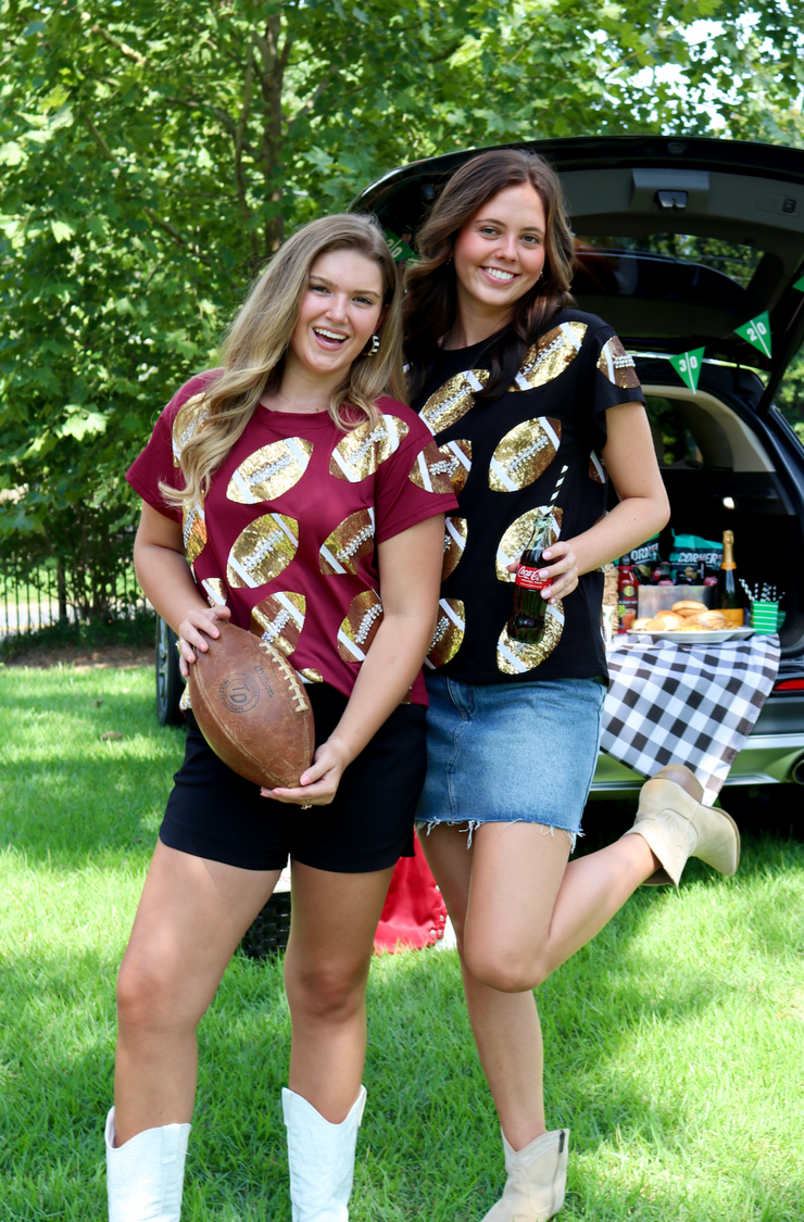 Maroon & Gold Rhinestone Football Tee