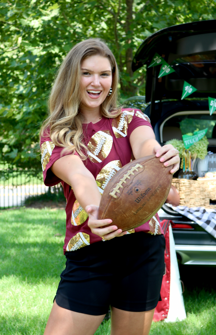 Maroon & Gold Rhinestone Football Tee