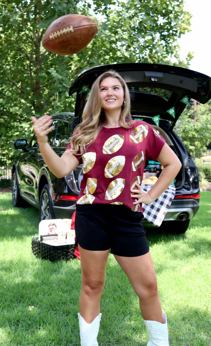 Maroon & Gold Rhinestone Football Tee