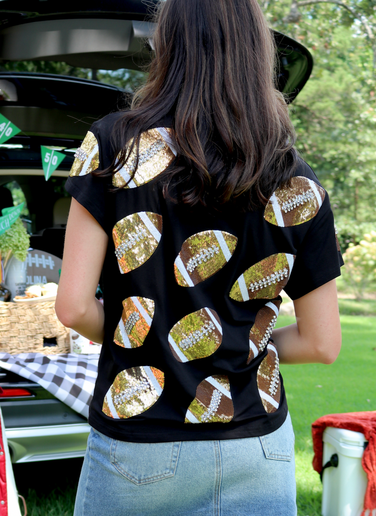 Black & Gold Rhinestone  Football Tee