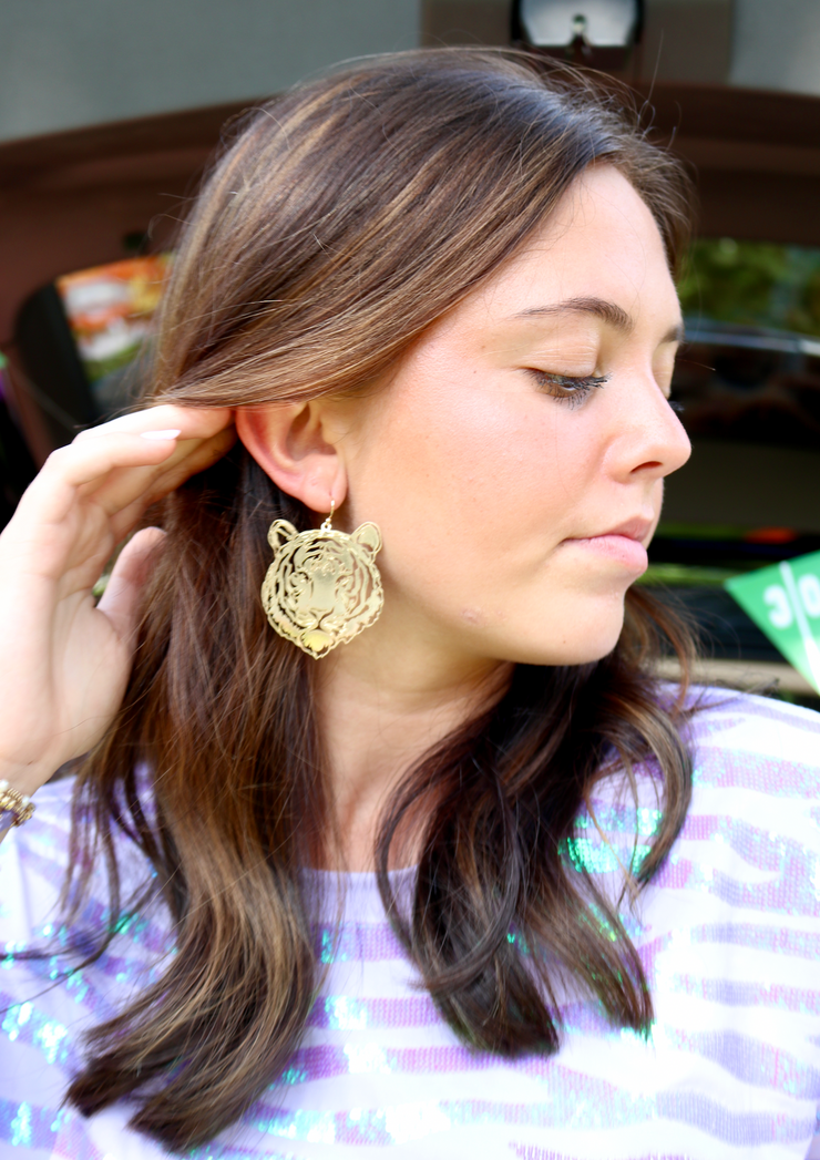 Gold Tiger Filigree Earring