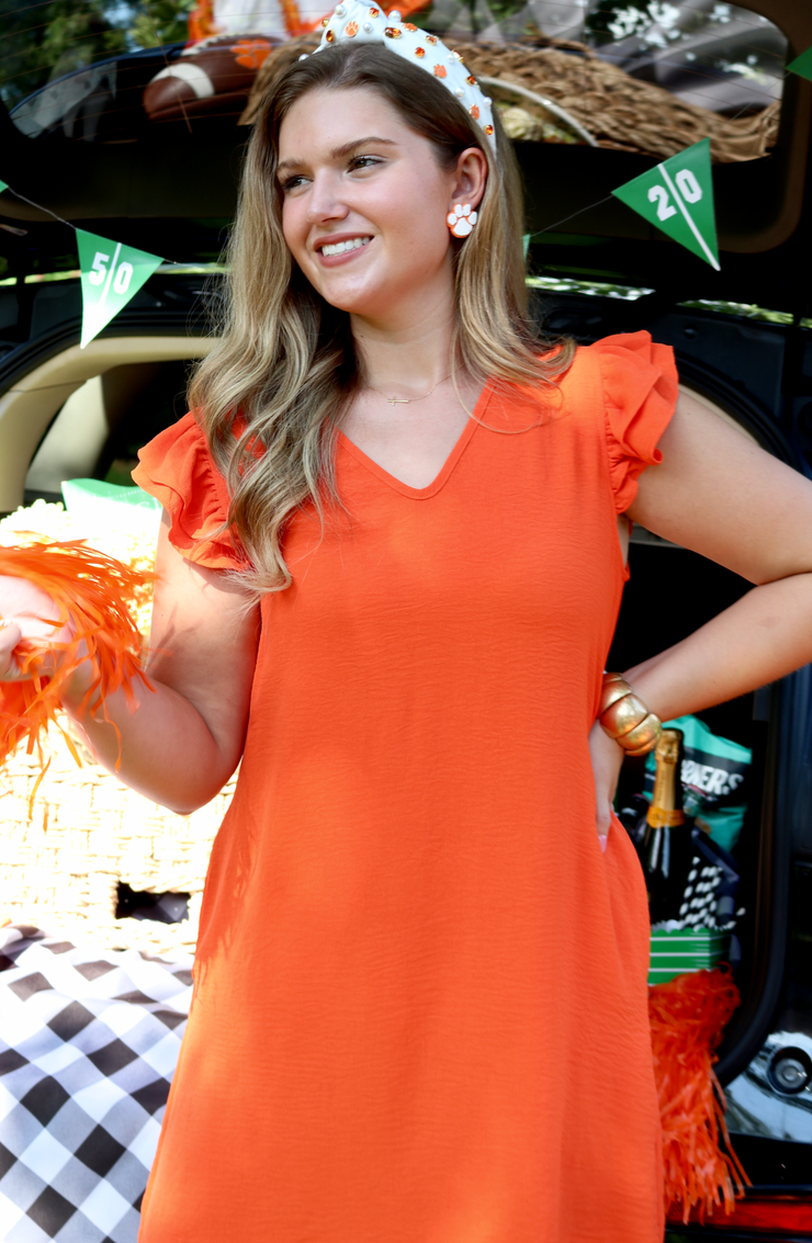 Katie V Neck Ruffle Dress | Orange - XL