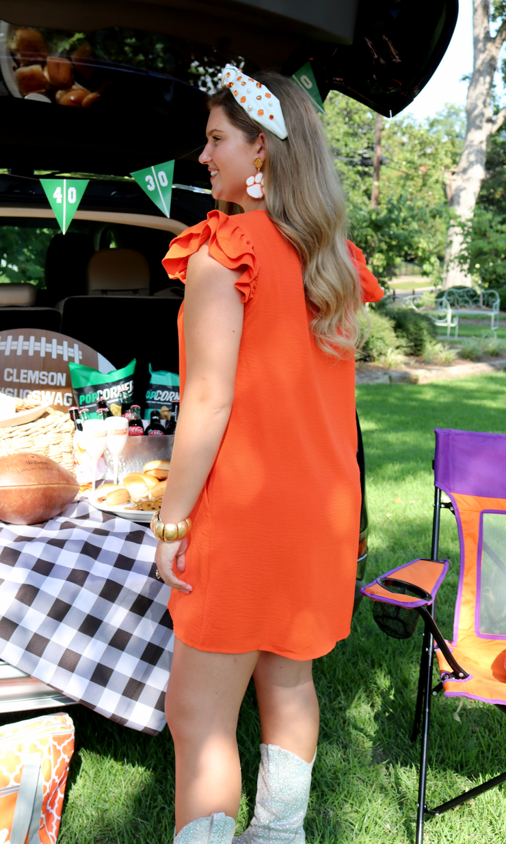 Katie V Neck Ruffle Dress | Orange - XL