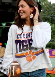 Clemson White Paw Earring | Orange Glitter Post