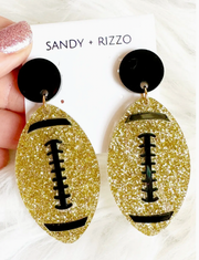 Gold Glitter Football with Black Laces Earring