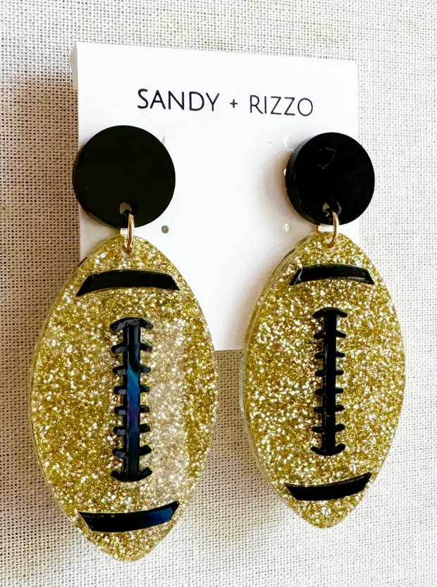 Gold Glitter Football with Black Laces Earring