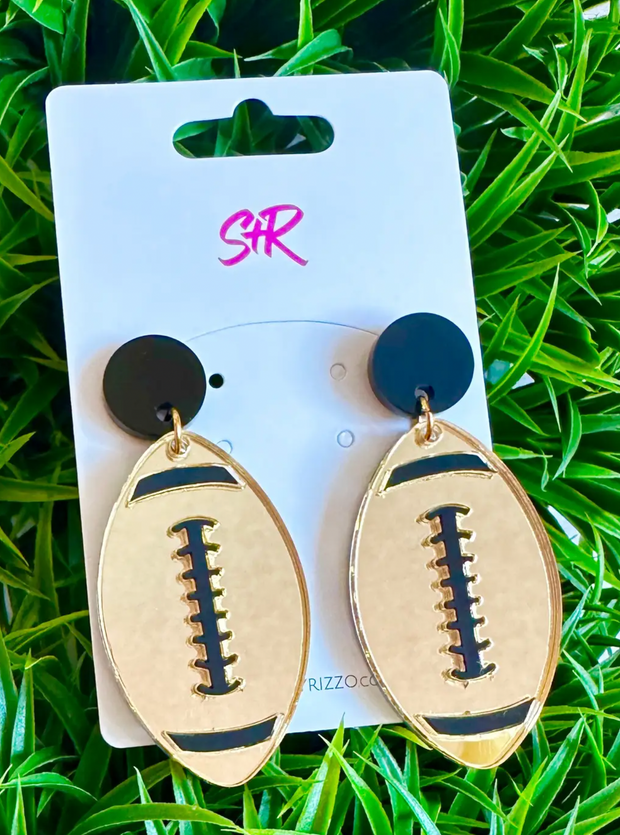 Gold Mirrored Football with Black Laces Earring