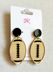 Gold Mirrored Football with Black Laces Earring