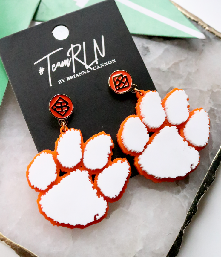 Clemson White Paw Earring | Orange BC Logo Post