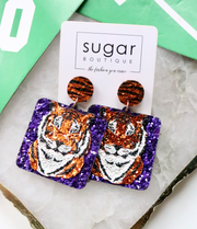 Square Glitter Tiger Earring