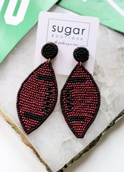 Classic Seed Bead Football Earring | Garnet + Black